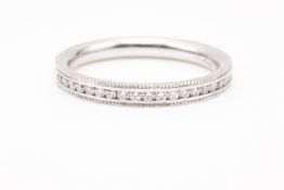 Platinum Half Diamond Wedding Band Channel Set Mill-Grain Edge 27 diamonds 0.25ct
