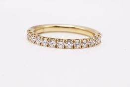 Natural 0.80ct Diamond Half Eternity Ring - 18k Yellow Gold