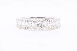Baguette & Pavé Natural 0.62ct Diamond Half Eternity Ring - 18k White Gold