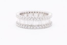 Baguette & Pavé 2.85ct Diamond Full Eternity-Style Ring - 18k White Gold