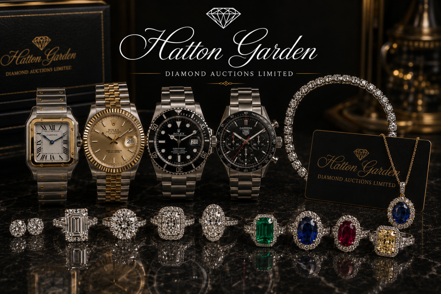 **Hatton Garden Diamond Auction** Over 630+ Lot's Of Loose Diamonds, Rolex Watches, Diamond Necklaces, Bracelets, Earrings, And So Much More