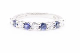 **ON SALE **Natural Diamond and Sapphire 9 Stone Eternity Ring F Colour VS2 Clarity Round Brilliant