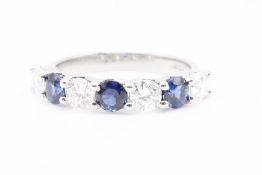 Natural Diamond and Sapphire 7 Stone Eternity Ring F Colour VS2 Clarity Round Brilliant - Platinum