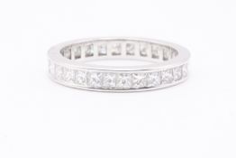 Natural 2.19ct Princess Cut Full Eternity Ring - 18k White Gold