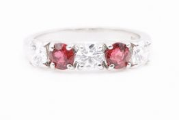 Natural Diamond and Ruby Eternity Ring F Colour VS2 Clarity - Platinum