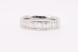 Natural 1.00ct Baguette Cut Half Eternity Ring - 18k White Gold