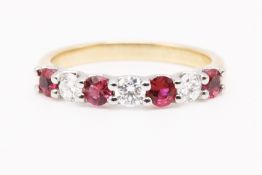 Natural Diamond and Ruby Eternity Ring F Colour Vs2 Clarity - 18kt Yellow & White Gold
