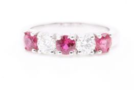 Natural Diamond and Ruby Eternity Ring F Colour VS2 Clarity - Platinum