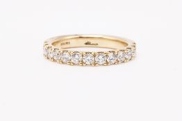 Natural 0.72ct Diamond Half Eternity Ring - 18k Yellow Gold