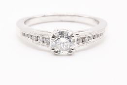 Platinum Single Stone Diamond Ring 0.50ct H SI1 GIA Channel Diamond Shoulders