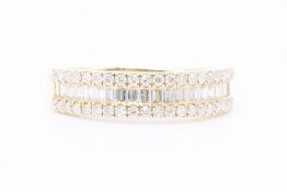 Baguette & Pavé Natural 0.54ct Diamond Half Eternity Ring - 18k Yellow Gold