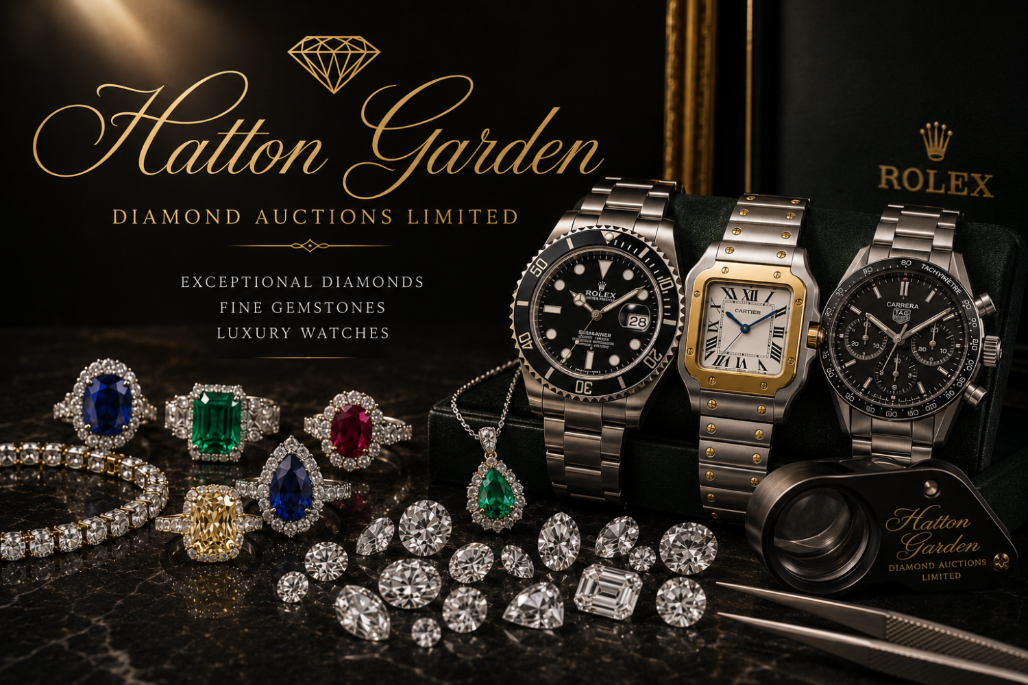 ** Hatton Garden Diamond Auction **Over 600+ Lot's Of Loose Diamonds, Rolex Watches, Diamond Necklaces, Bracelets, Earrings, And So Much More