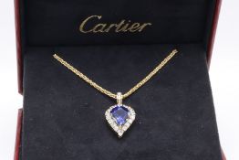 Cartier Royal Blue Sapphire & Diamond Pendant 9.14 Carat Box & Paperwork From Cartier Verfied