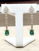 18ct Yellow Gold Emerald & Diamond Drop Earrings