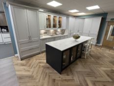 Oxford Haze And Indigo Blue Kitchen Display With Appliances, Hardware And Accessories