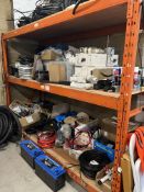 Contents of Racking Comprising a Quantity of Miscellaneous Items to Include Cable, Batteries