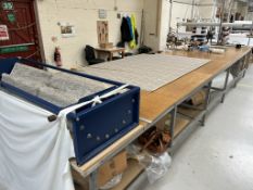 1, Manual Fabric Roller Complete with 10m Wooden Cutting Table . Asset No. BEL 330