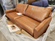 Light Brown Leather Upholstered 3-Seater Sofa