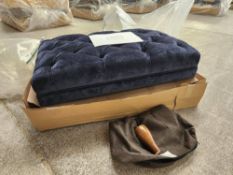Navy Chenille Large Buttoned Pouffe Stool