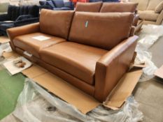 Light Brown Leather Upholstered 3-Seater Sofa
