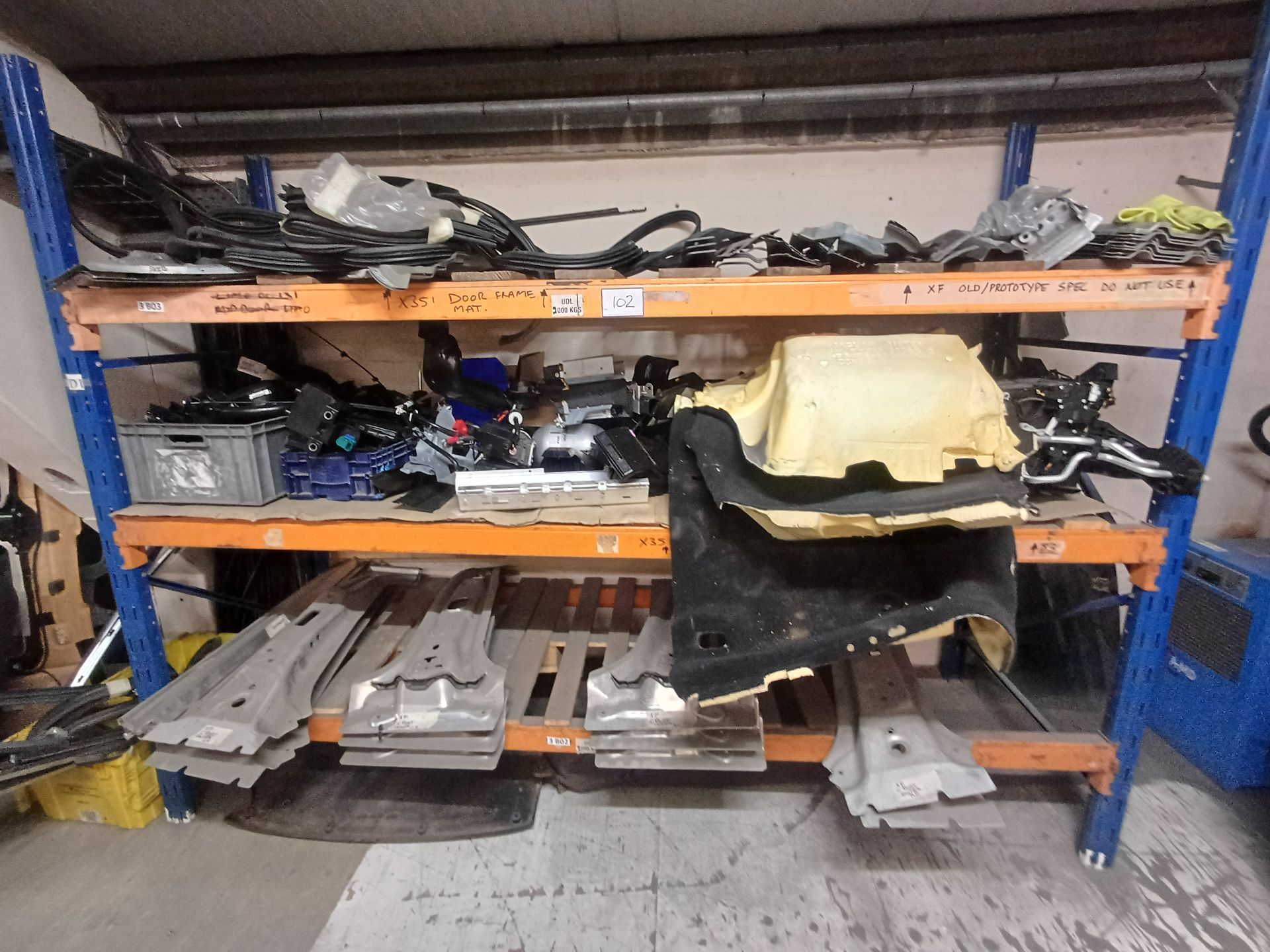 1, 2 Bays racking to include assorted Jaguar XJ & XF spares as photos