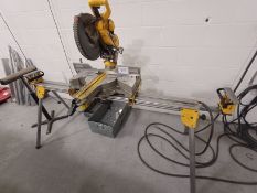 1, DeWalt DWS780 110v Mitre Saw, Stand & Transformer c/w additional height adjustable material stand