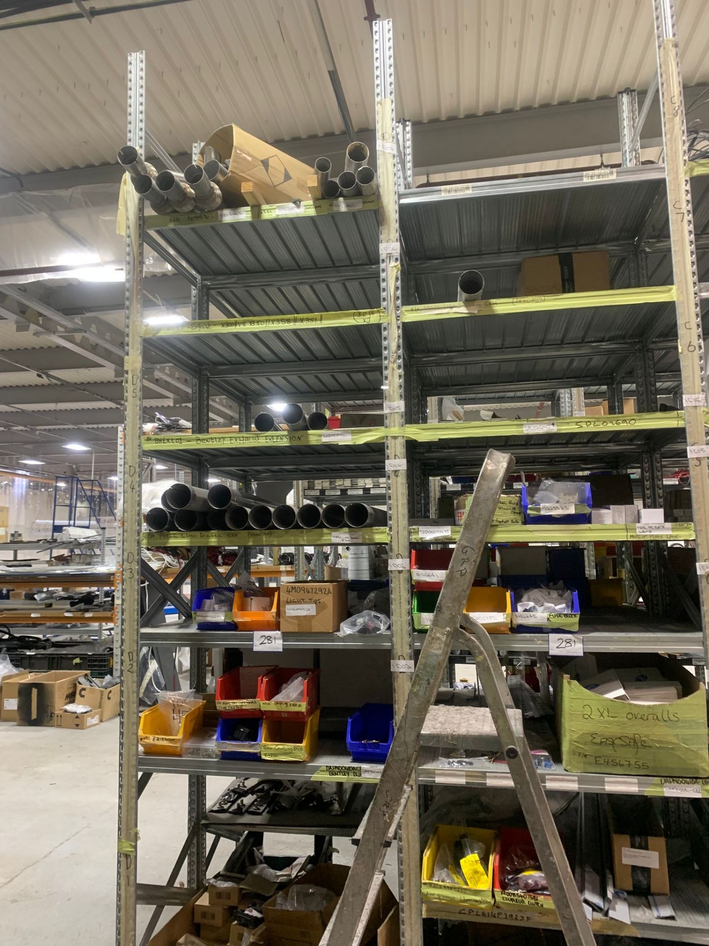 8, Bays of shelving to include contents consisting assorted hearse fittings, trims and accessories