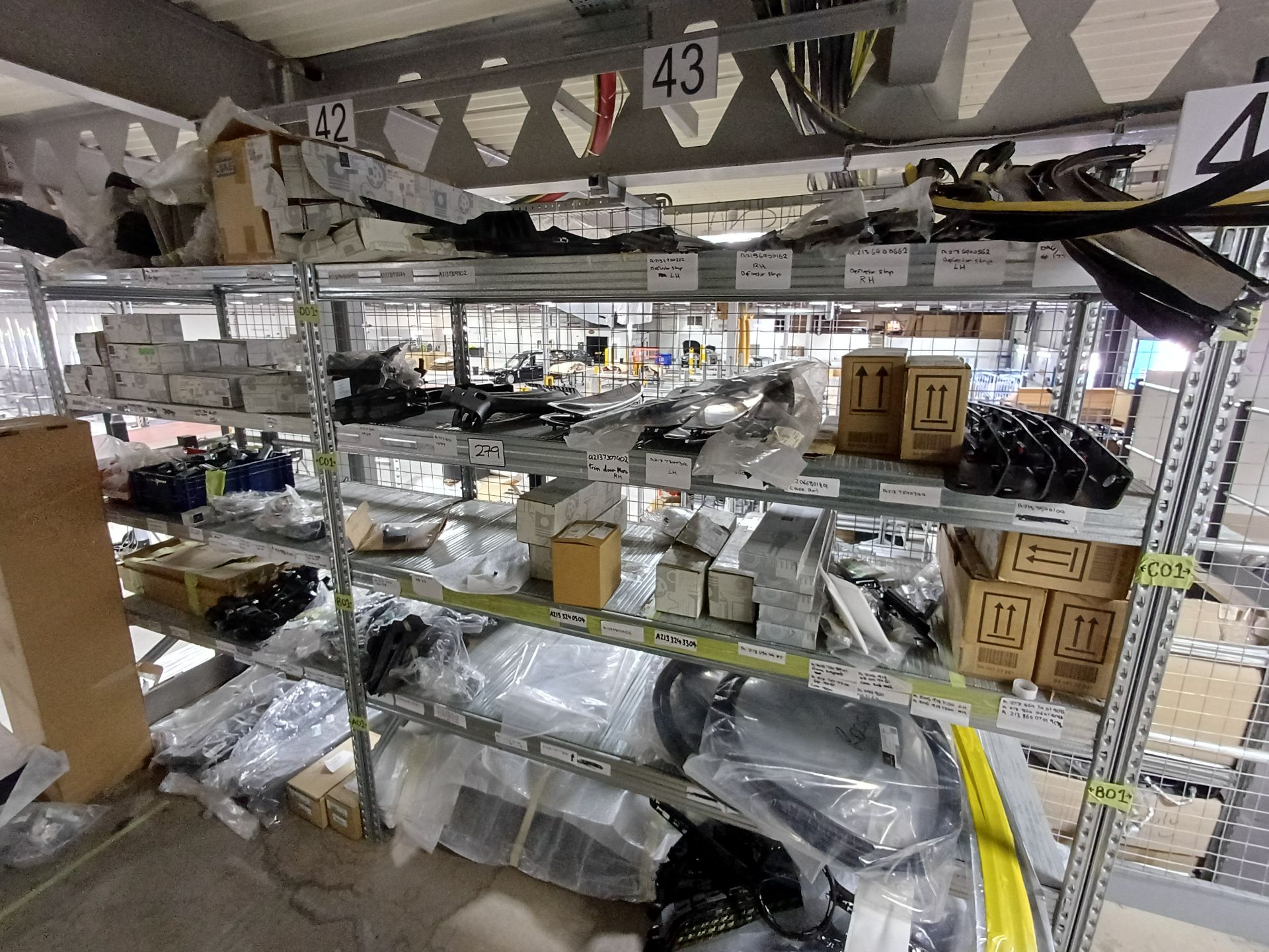 3, Bays of shelving to include assorted Mercedes spares as lotted