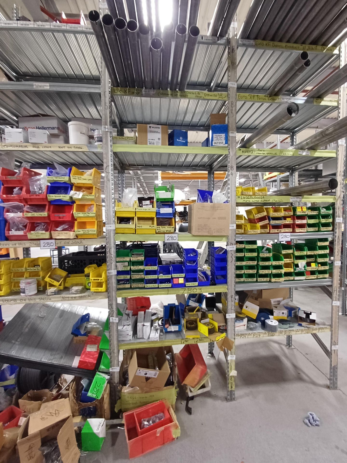 5, Bays of shelving to include contents consisting assorted fixings, drills, electrical spares and - Image 4 of 5