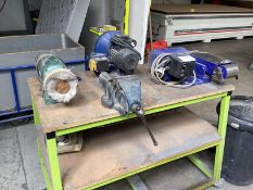 Work table with Record DMG750 255mm disc sander, motorised belt sander ( no belt), SIP double ended