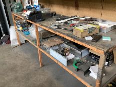 steel framed workbench with 6” bench vice and NuTool 6” bench grinder