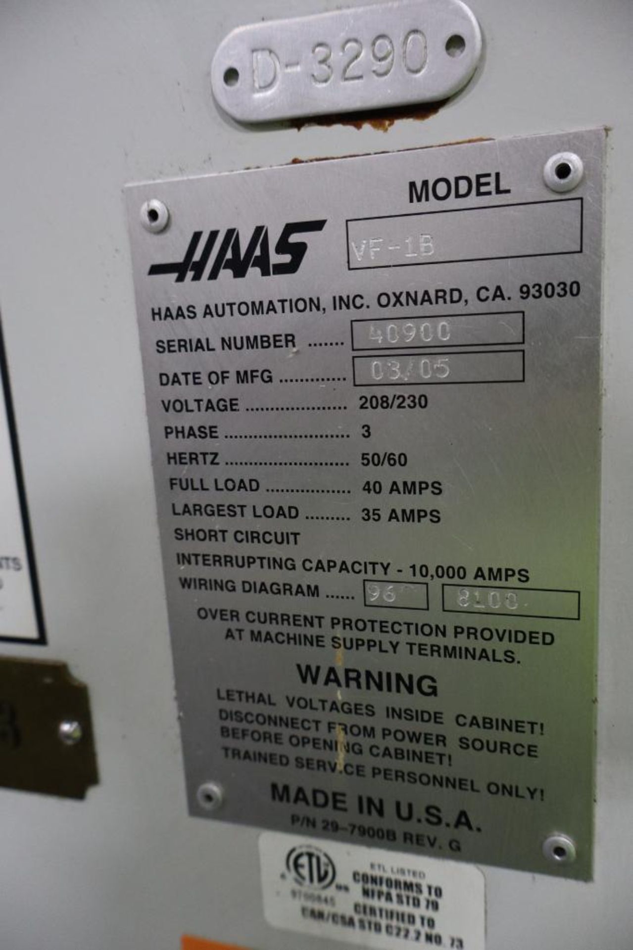 Hass VF1 CNC Vertical Machining Center S/N1080813 DOM10/10 - Image 5 of 7
