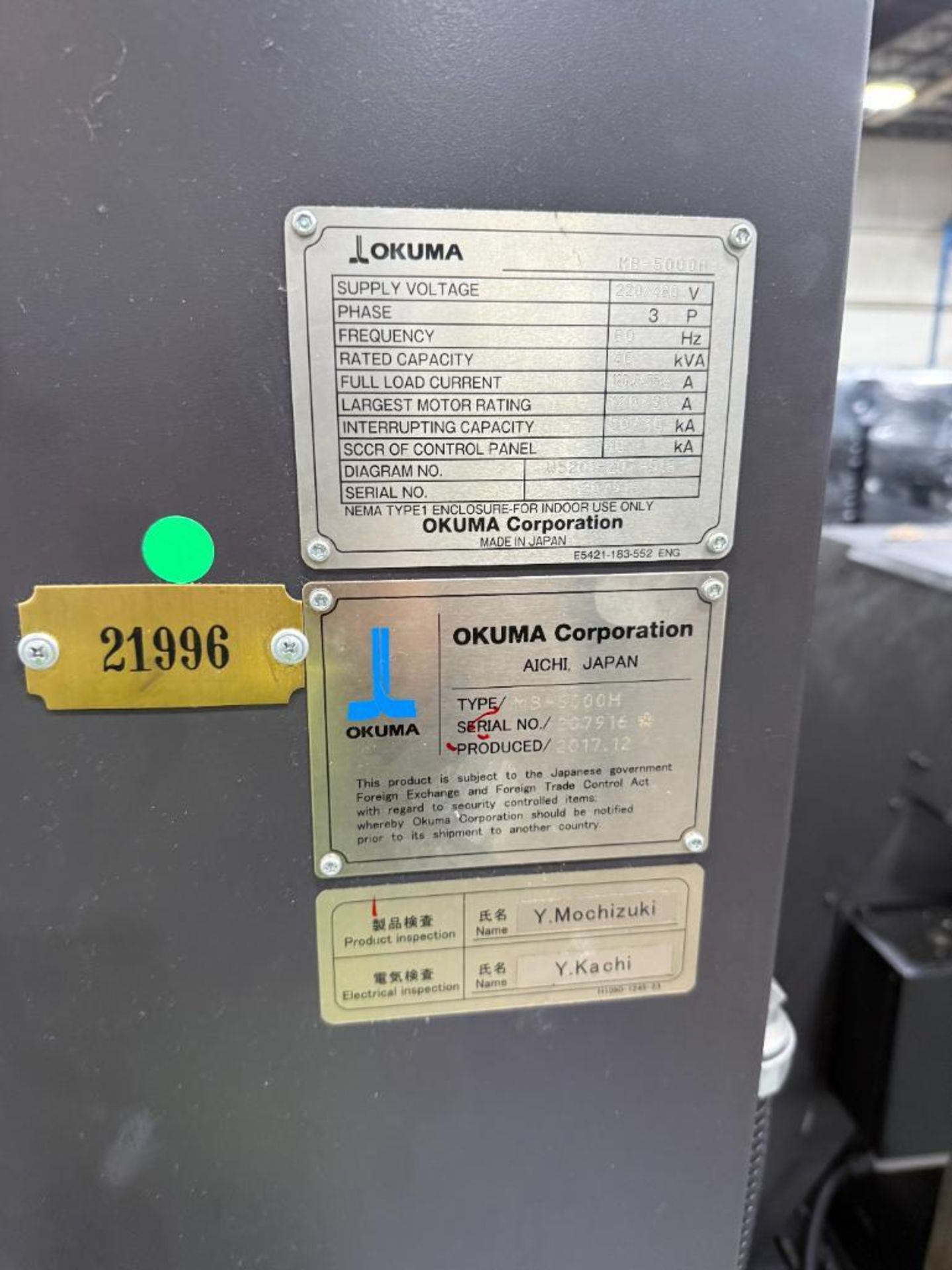 2017 Okuma MB-5000H Horizontal CNC Machining Center, S/N 207916 - Image 24 of 30