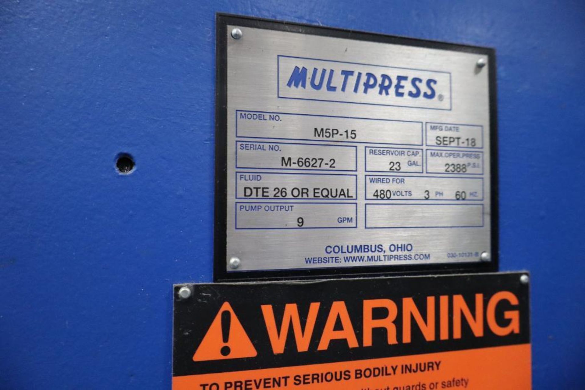 2018 Multipress M5P-15 15-Ton Capacity, S/N M-6627-2 - Image 3 of 4
