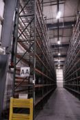 (19) Ridg-U-Rack RUR H43 Pallet Racking Sections, 32' Uprights, 8' Beams, Slotted Style, XL Footplat