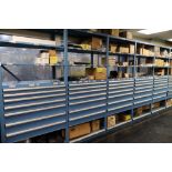 Stanley Vidmar 8-Section Wall Storage System with Shelves and Drawers with Tool Crib Contents