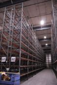 (38) Ridg-U-Rack RUR H43 Pallet Racking Sections, 32' Uprights, 8' Beams, Slotted Style, XL Footplat