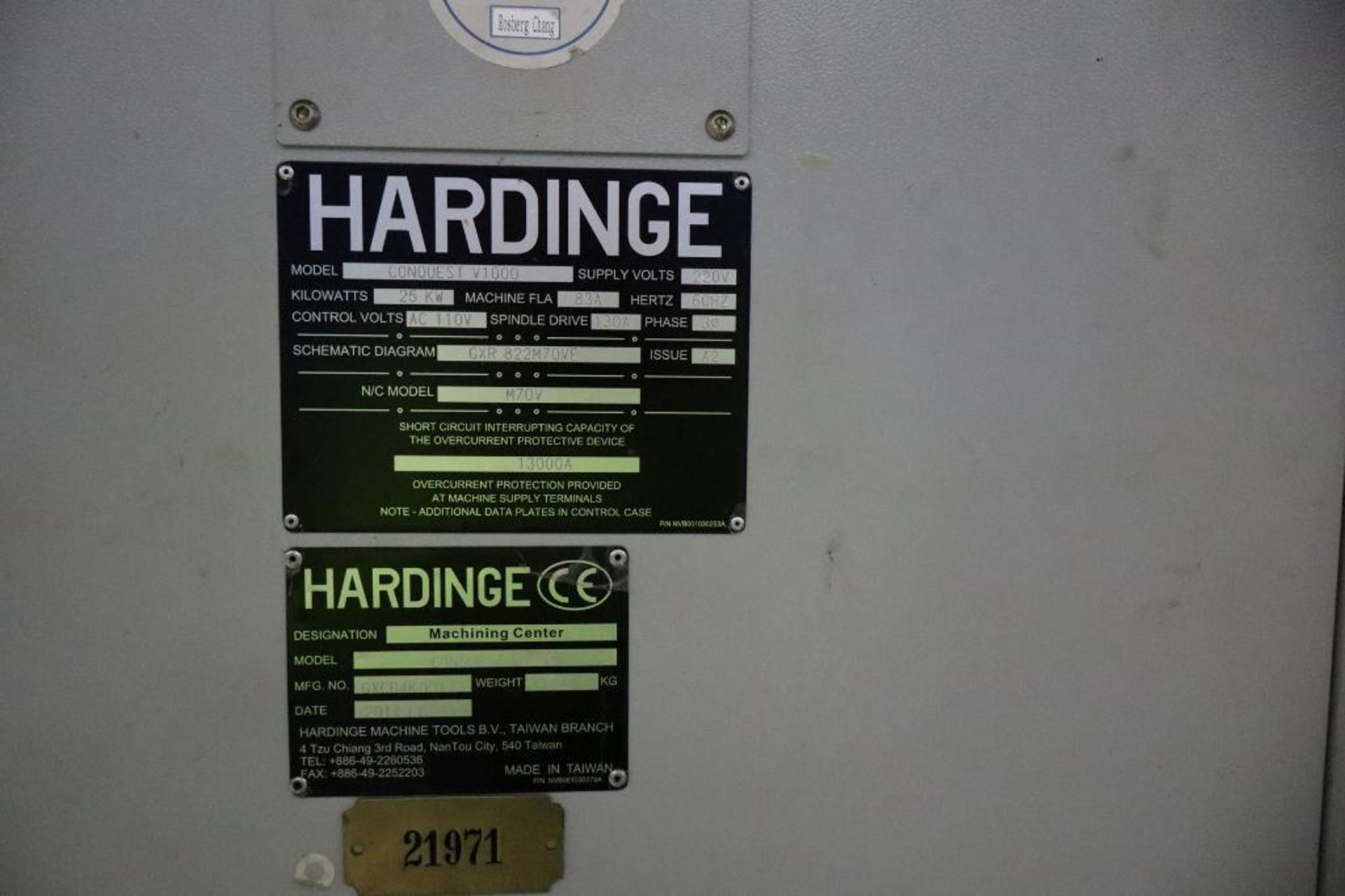 Bridgeport/Hardinge Conquest V1000 CNC Vertical Machining Center S/N GXCB4K0014 DOM 11/14 - Image 6 of 7