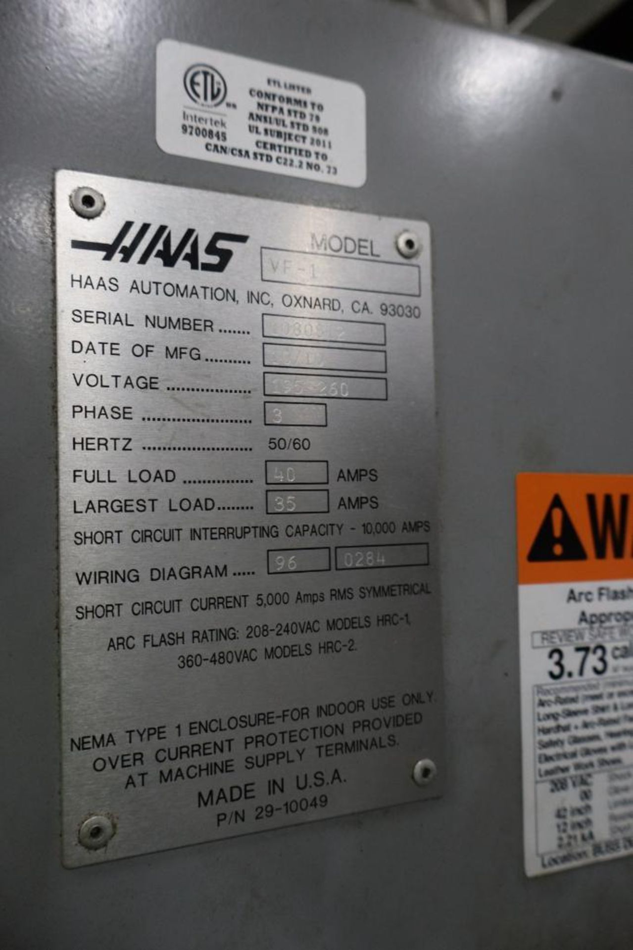 Hass VF1 CNC Vertical Machining Center S/N108812DOM10/10 - Image 4 of 4