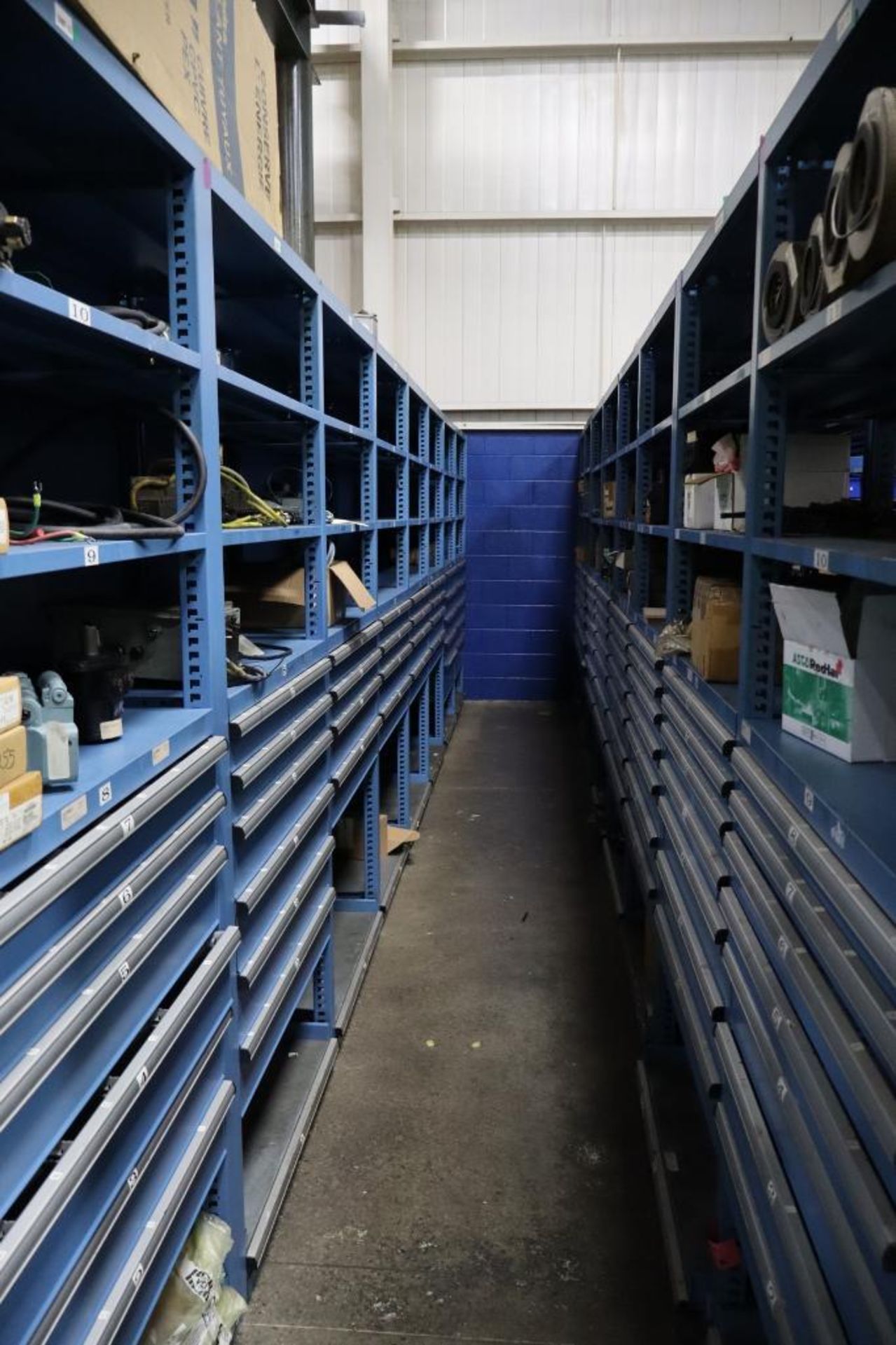 Contents of Machine Repair Tool Crib on (4) Stanley Vidmar Storage Systems with (3) Shelves and Draw - Image 2 of 7