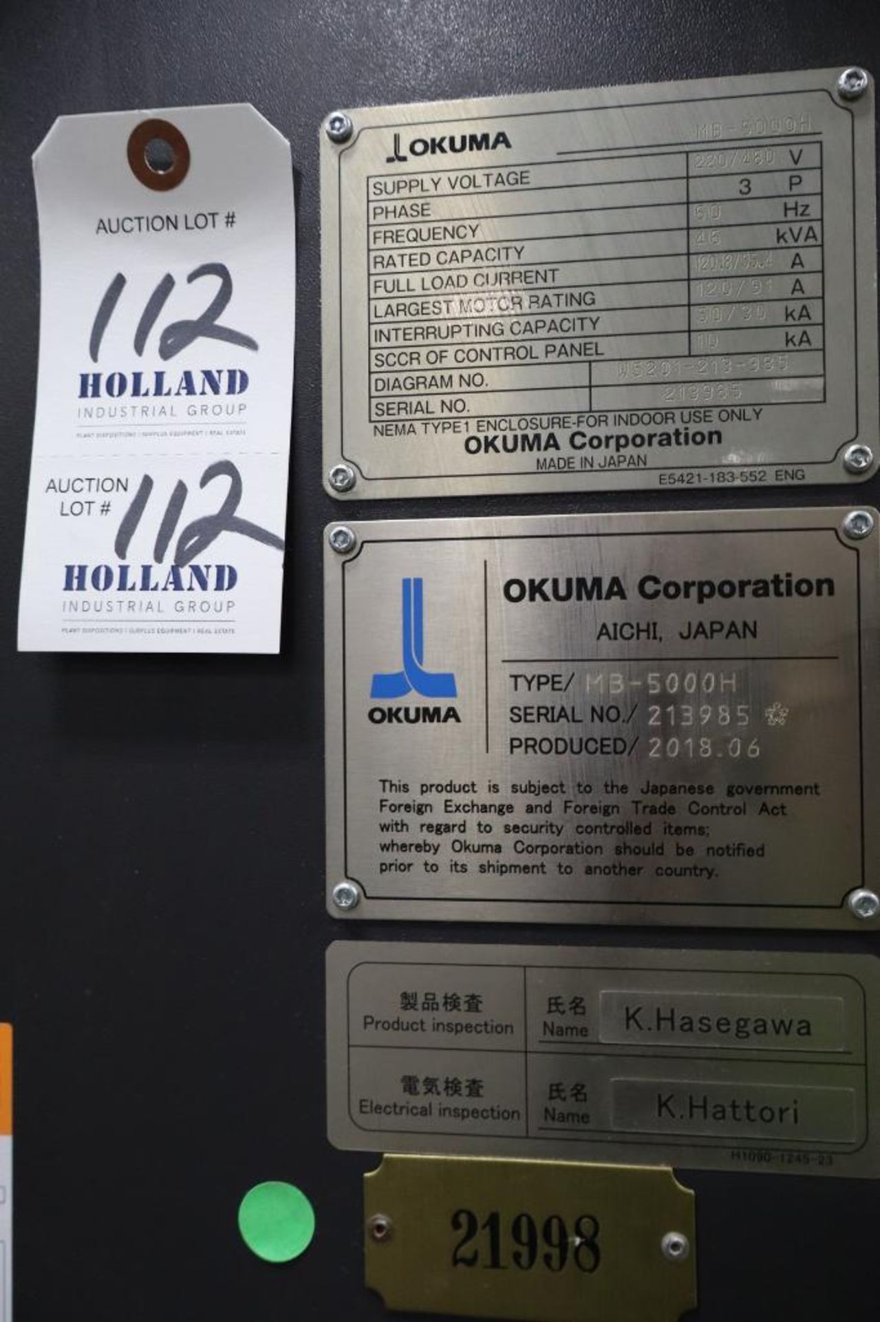2018 Okuma MB-5000H Horizontal CNC Machining Center, S/N 213985 - Image 7 of 29
