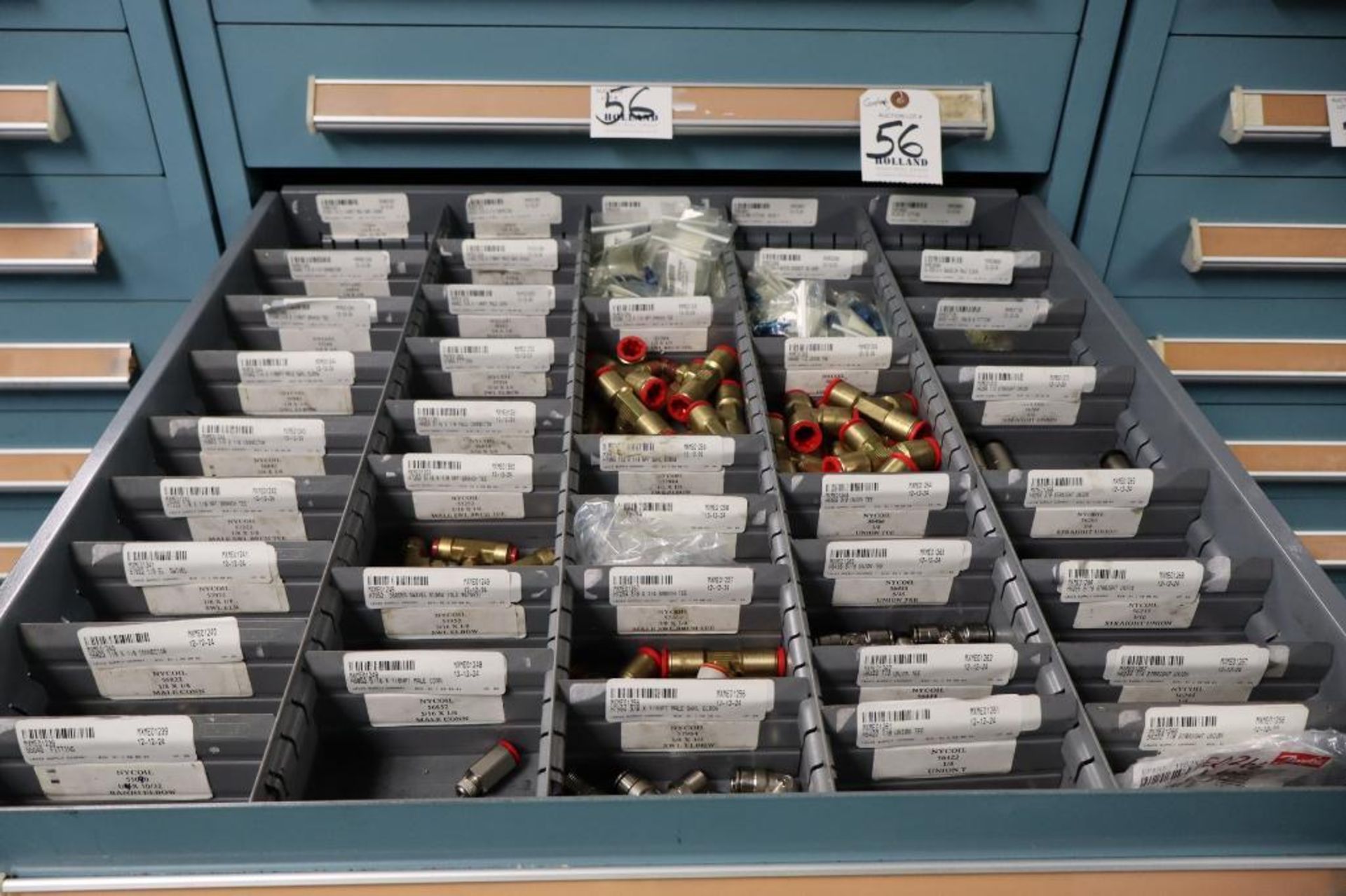 Contents of Cabinet to Include Nycoil Brass Fittings, Swageloc Fittings, O-Rings