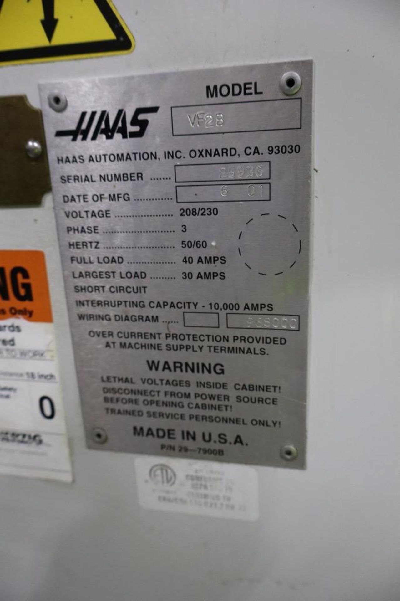 2001 Hass VF2B CNC Vertical Machining Center, S/N 25936 - Image 5 of 6