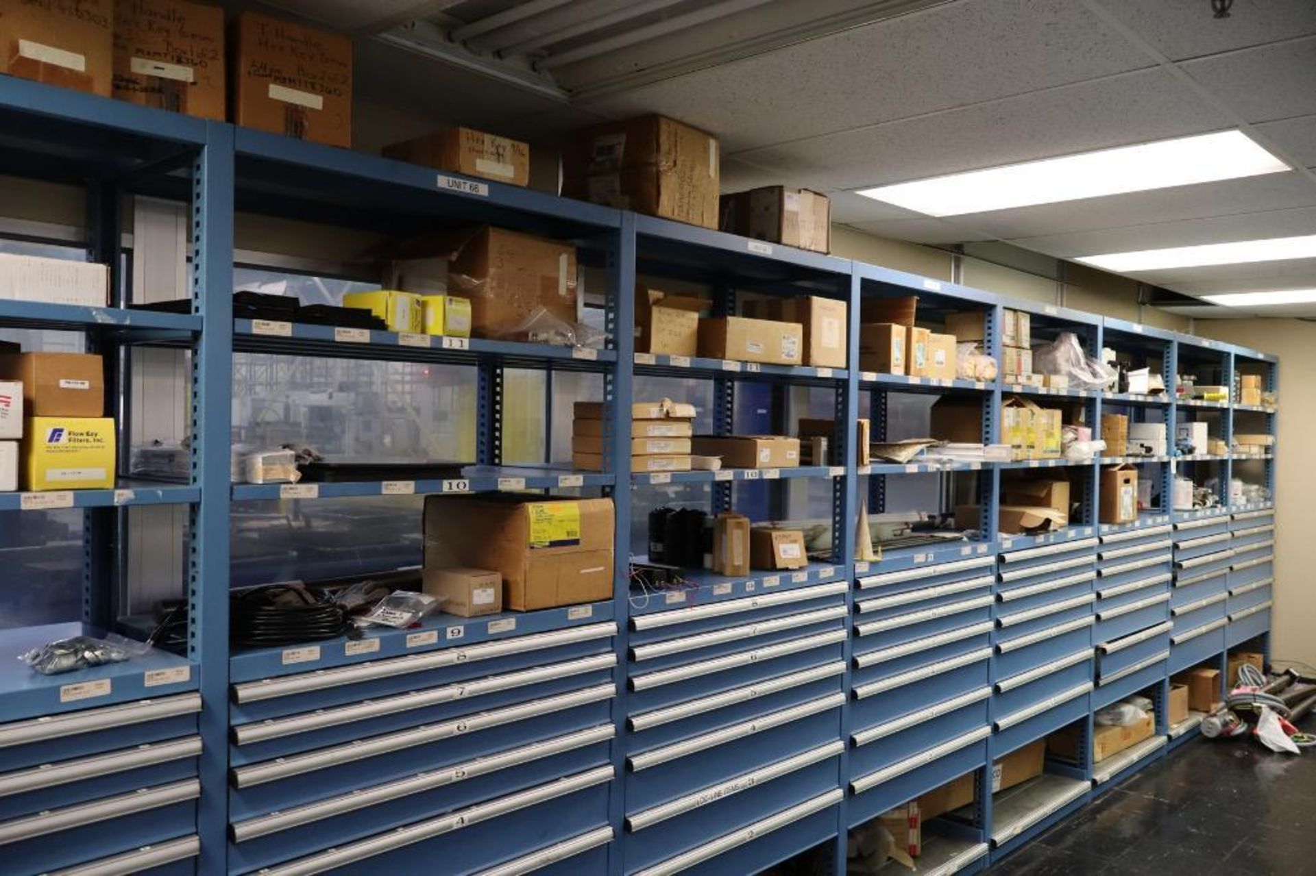 Stanley Vidmar 8-Section Wall Storage System with Shelves and Drawers with Tool Crib Contents - Image 2 of 17