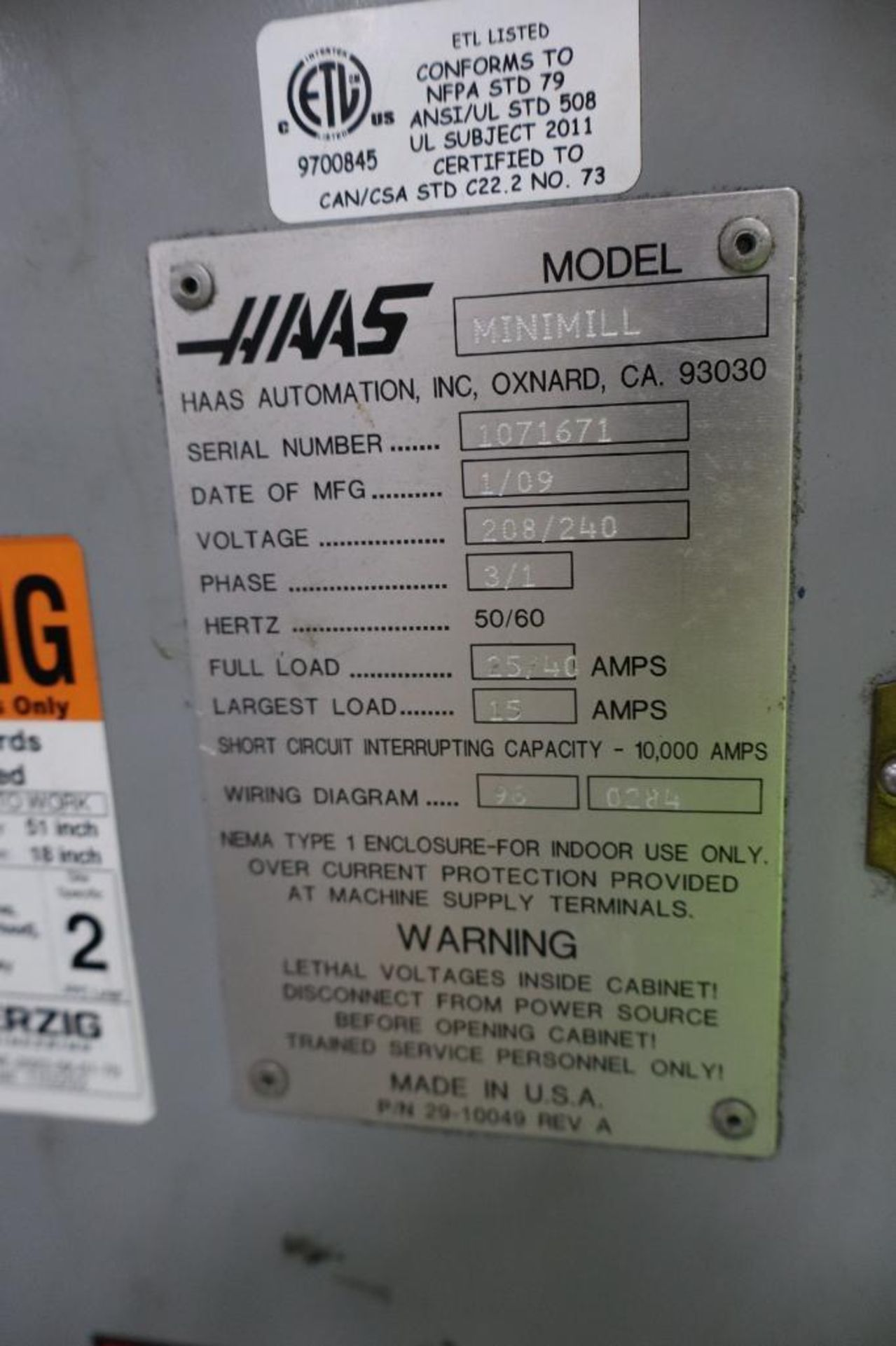 Haas Mini-Mill S/N 1071671 DOM 01/09 - Image 4 of 5
