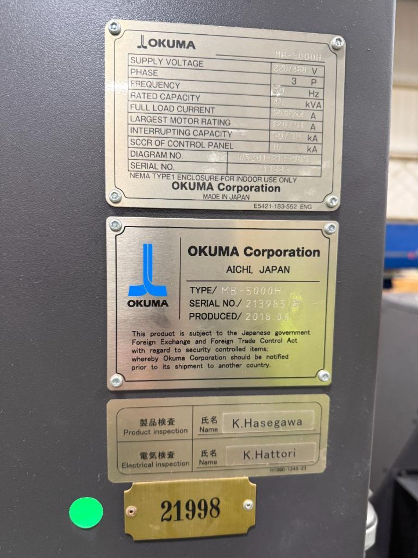 2018 Okuma MB-5000H Horizontal CNC Machining Center, S/N 213985 - Image 19 of 29