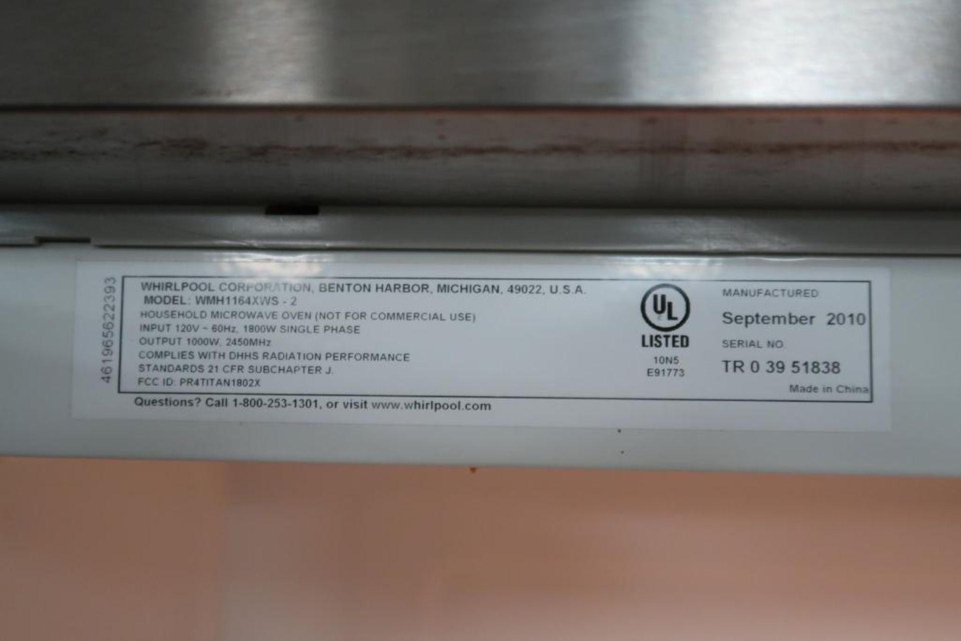 Whirlpool WMH1164XWS-2 S/S 1000W Microwave - Image 3 of 3