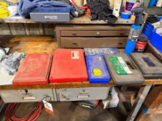 Wood Top Work Bench and Contents