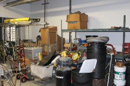 Shop consisting of Shelving, Welders, Parts, Rigid Pipe Cutter, Band Saw etc