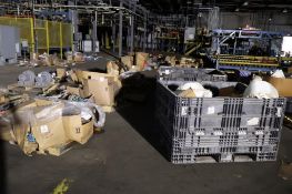 Group of (12) Pallets and Plastic Bins with Machine Repair Parts